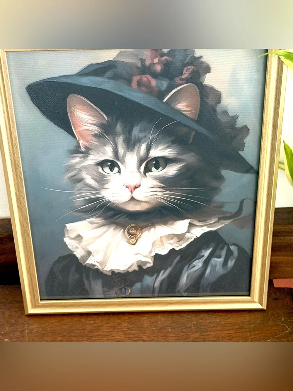 Dark Victorian Cat Portrait Canvas Art Print Gothic Gold Framed Wall Hang Art